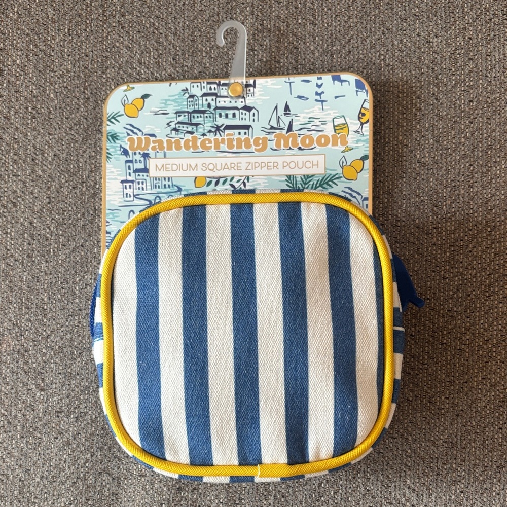 Blue and White Striped Zipper Pouch